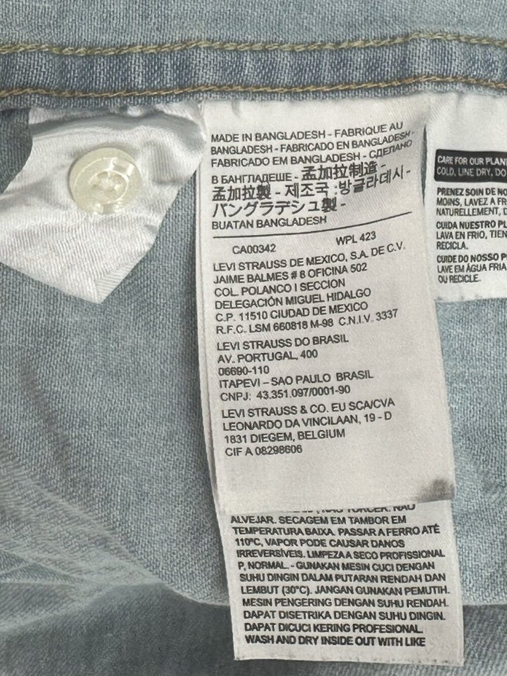 LEVI'S‎ Mens Sz 2XL Light Denim Pearl Snap Button Western Long Sleeve Shirt EXC - Picture 13 of 16